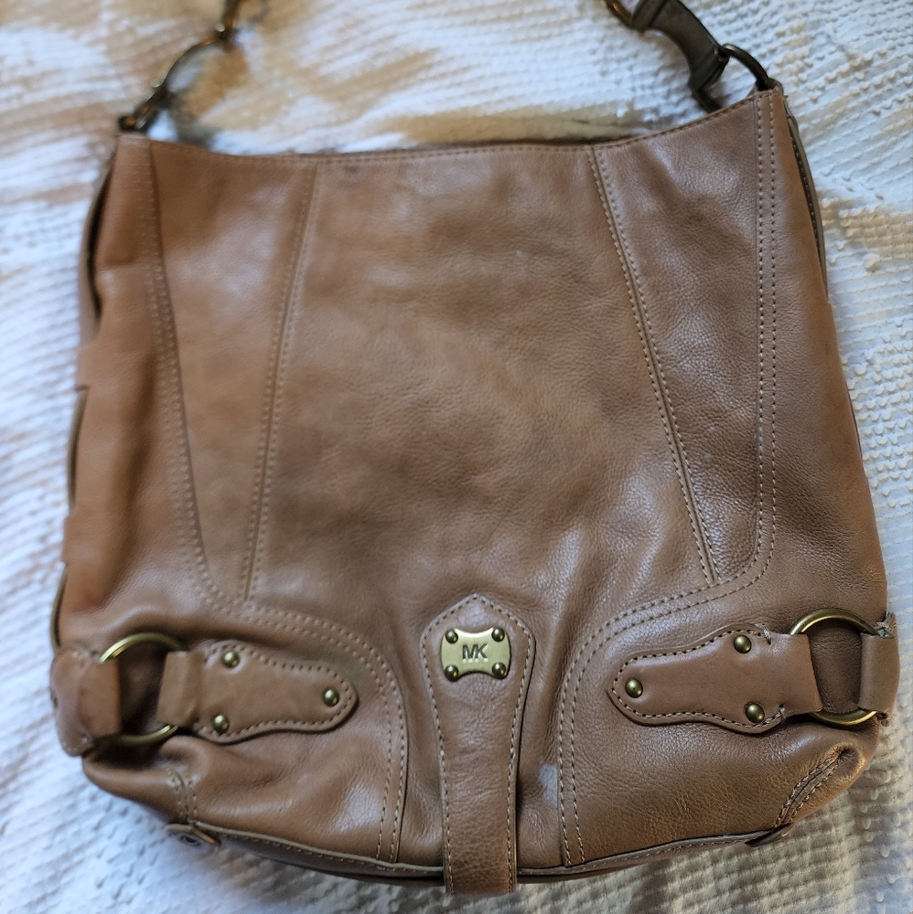 Michael by Michael Kors Large Tan Shoulder Bag with wraparound bottom strap